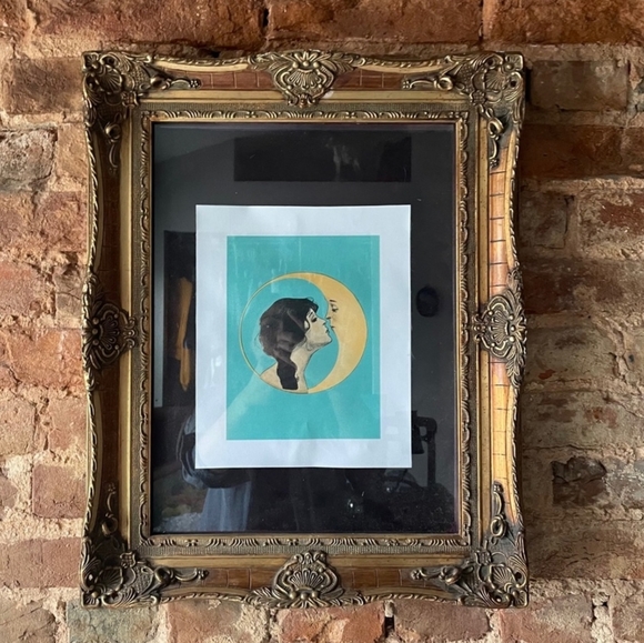 Vintage art nouveau fine art print Moon Kiss - Picture 1 of 16